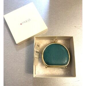 Vintage Neiman Marcus Green Leather Coin Purse Expandable Collapsable NEW in Box